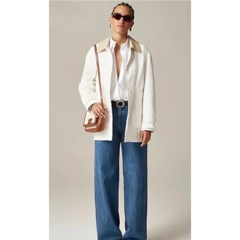 NWT!! J. CREW Barn Jacket Canvas Ivory Corduroy Collar Pockets Outdoors‎ X-Large